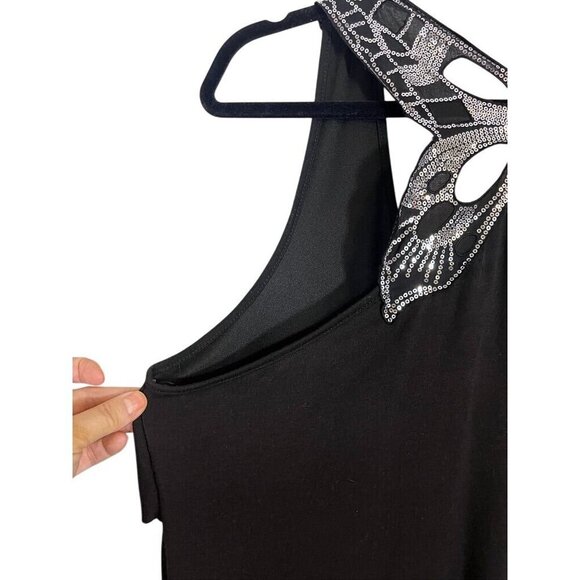 Annabelle Top Women 3X Black Tiered Metallic Sequin Butterfly Goth Hippie Boho - Picture 7 of 9